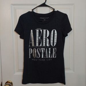 Aeropostale Grey Rhinestone Metallic Spell Out Y2K Short Sleeve Tshirt Size M